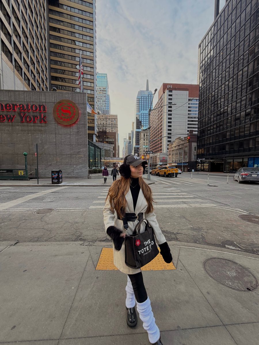Mariana walking in New York City